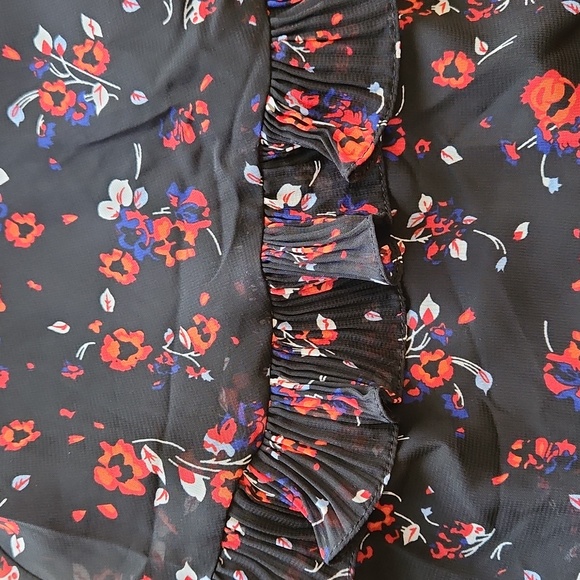 Lulus Dress Floral Black Long Sleeve Mini Sheer Pleated Ruffle A Line Sz M - Picture 14 of 16